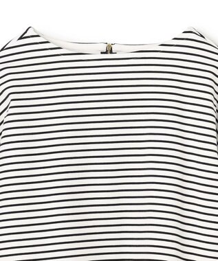 UNFILO L ハイツイストスムース バックZIP ボーダートップス オフ×ブラック