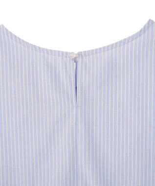 Green Parks イージーケア袖タックブラウス Stripe Blue