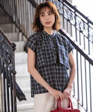 【洗える】バンドカラーレイヤード ブラウス