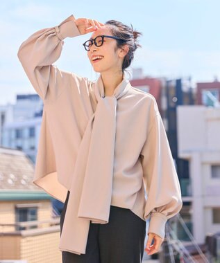 #Newans 【洗濯機可】ビックリボンパウダリーブラウス ベージュ