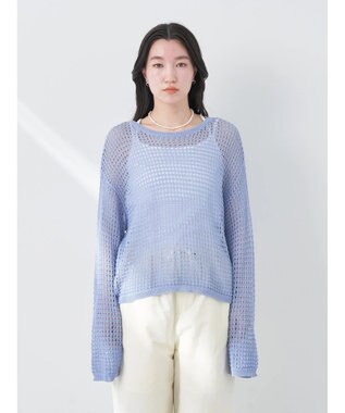 earth music&ecology レーシーニットプルオーバー Blue