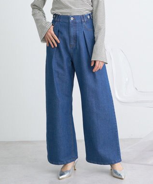 AnneCoquine ストレッチラメデニムタックバギーパンツ ラメインディゴ Anne Coquine ストレッチラメデニムタックバギーパンツ