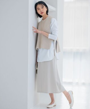 23区 【洗える】コットンポリエステルリリヤーン ニットベスト ベージュ系