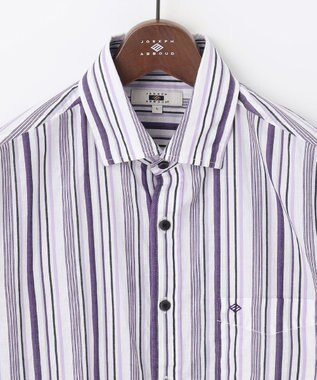 JOSEPH ABBOUD 【キングサイズ・吸水速乾】ソアロンストライプ 半袖 パープル系1