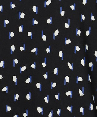 ICB L 【先行予約・WEB限定】BackSatinAmunzen 5分袖キーネックブラウス ブラック×モチーフドット柄