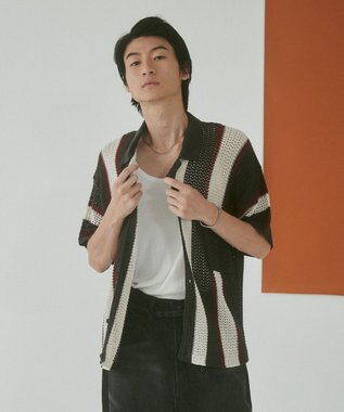 WEGO メッシュストライプニットカーディガン（SS） ダークグレー