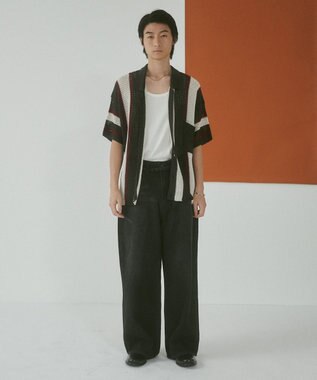 WEGO メッシュストライプニットカーディガン（SS） ダークグレー