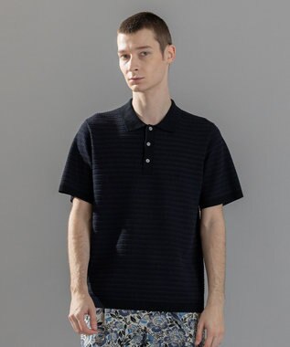 JOSEPH HOMME 【洗える】ジオメトリックボーダー　ポロニット ネイビー系3