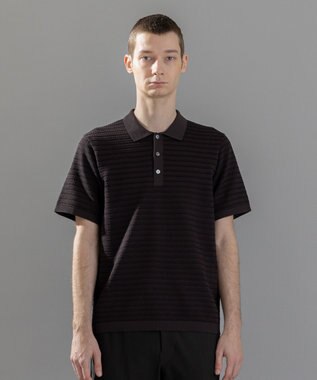 JOSEPH HOMME 【洗える】ジオメトリックボーダー　ポロニット ダークブラウン系3