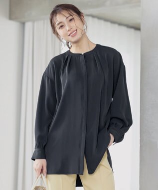 Tiaclasse L 【洗える】とろみシャツチュニック ネイビー