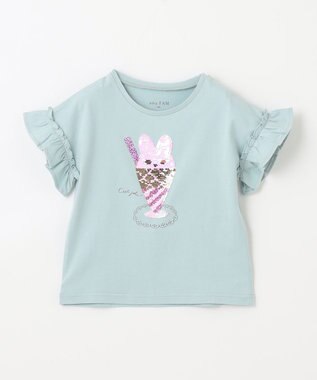 ANY KIDS 接触冷感 ミラクルスパンコール Tシャツ エクリュ×ピザ