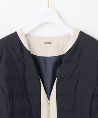 ANY SIS 【2WAY】ノーカラーダウン ジャケット ネイビー×ベージュ