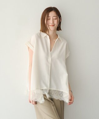 YECCA VECCA 裾レーススキッパーシャツ Off White