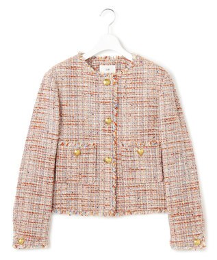 23区 L GIOLICAツイード ノーカラー ボタン ジャケット テラコッタミックス