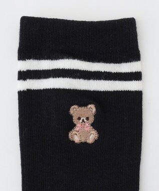 ANY KIDS 二―ハイソックス（クマ刺繍×ライン） ブラック