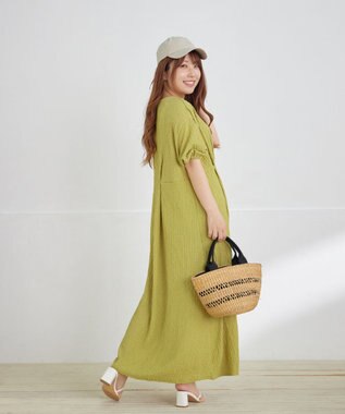 Tiaclasse L 【新色追加・洗える】ワッフルVネックワンピース ライム