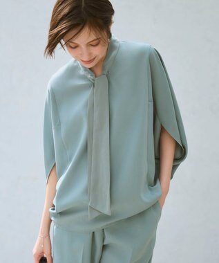 ICB 【新色追加・WEB限定カラーあり】FluidBackSatin ドルマンスリーブボウタイブラウス