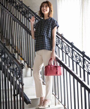 ANY SIS L 【洗える】バンドカラーレイヤード ブラウス ネイビーチェック