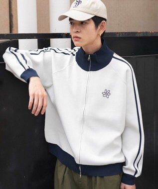 WEGO 【ユニセックス着用ITEM】ライントラックニットジャケット ホワイト