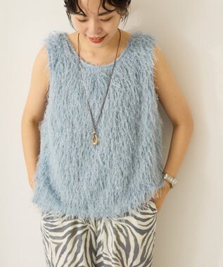 AMERICAN HOLIC 【前後2way】サイドスリットシャギーベスト Grayish Blue