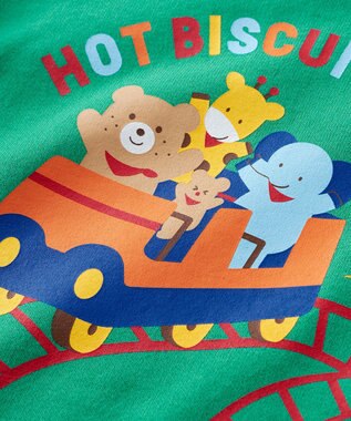 MIKI HOUSE HOT BISCUITS 【80-120cm】ミニ裏毛パイル素材 ジェットコースター柄 ルームウェアセット フォレストグリーン