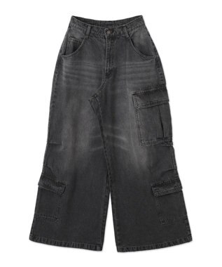 WEGO ヴィンテージウォッシュバギーカーゴパンツ ブラック