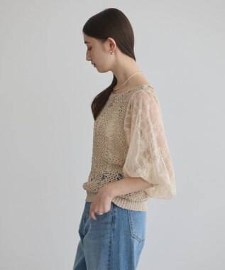 YECCA VECCA 【archive】テープヤーン袖レースプルオーバー Beige