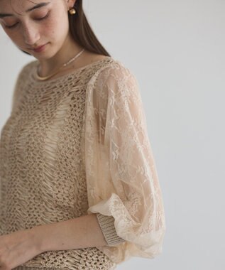 YECCA VECCA 【archive】テープヤーン袖レースプルオーバー Beige