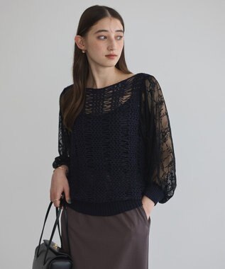 YECCA VECCA 【archive】テープヤーン袖レースプルオーバー Navy