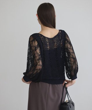 YECCA VECCA 【archive】テープヤーン袖レースプルオーバー Navy