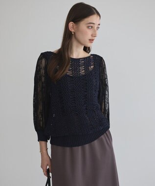 YECCA VECCA 【archive】テープヤーン袖レースプルオーバー Navy