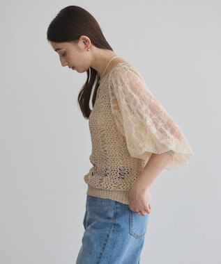 YECCA VECCA 【archive】テープヤーン袖レースプルオーバー Beige