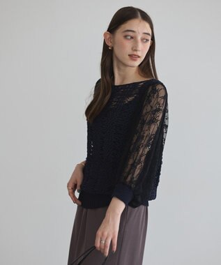 YECCA VECCA 【archive】テープヤーン袖レースプルオーバー Navy