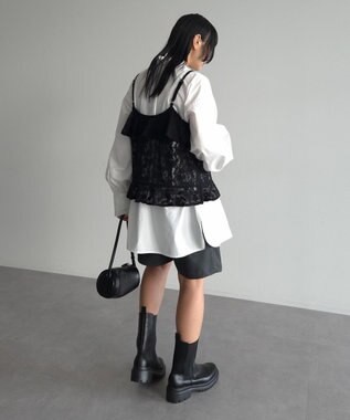 Green Parks レースフリルキャミビスチェ Black