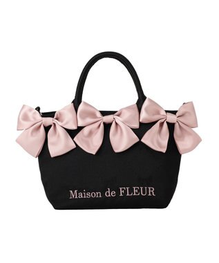 Maison de FLEUR リボンジャカード2Wayミニトートバッグ Black