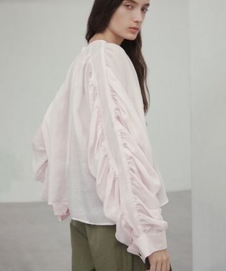 BEIGE， 【洗える】PAULINE / タックギャザーリネンボリュームブラウス  Light Pink