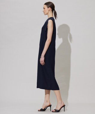 ICB L 【UVケア・接触冷感・速乾・洗える】 FluidBackSatin デザインワンピース ネイビー系