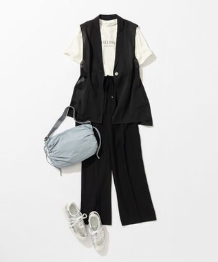 23区 【接触冷感/UVカット/吸水速乾】ストレッチジョーゼット ワイド パンツ ブラック系