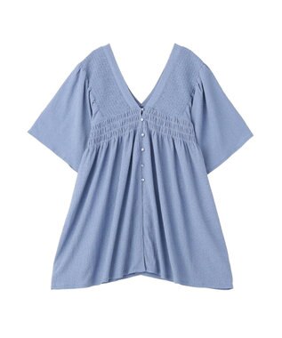 AMERICAN HOLIC 【先行予約】【WEB限定】主役級ラク映え：前後2WAY Vネックシャーリングチュニックブラウス Blue