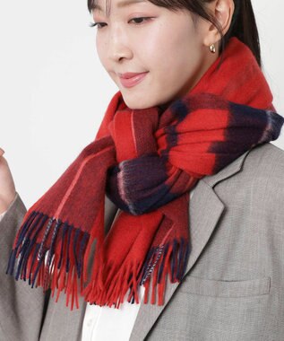 MOONBAT MACKINTOSH PHILOSOPHY(マッキントッシュ フィロソフィー）ウール100% 2WAYチェックポンチョストール レッド