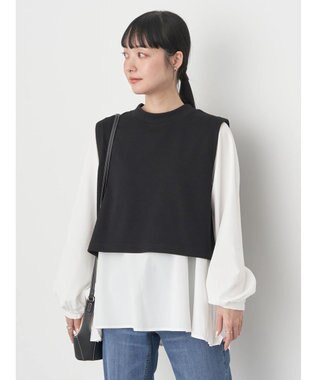 earth music&ecology ＳＥＴ２点ベスト＋バックプリーツブラウス Black