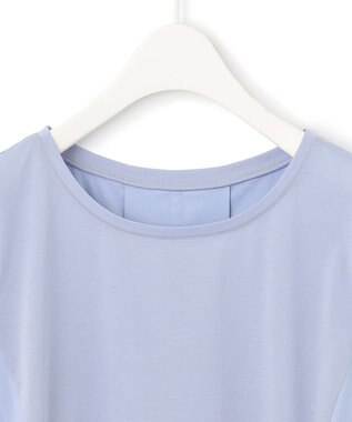 ICB L 【洗える】 タイプライタージャージーコンビ ペプラムプルオーバー サックスブルー系