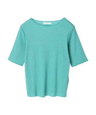 Green Parks メローリブ５分袖ボーダープルオーバー Green