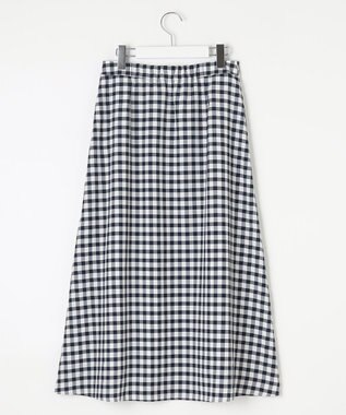 J.PRESS LADIES L 【洗える】アセVisギンガム フレアー スカート ネイビー系