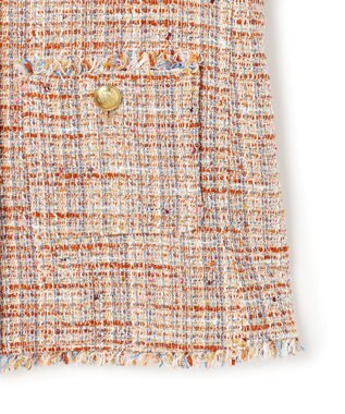 23区 L GIOLICAツイード ノーカラー ボタン ジャケット テラコッタミックス