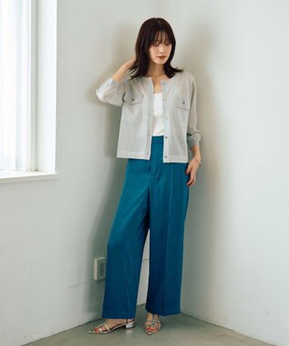 YECCA VECCA ノーカラー7分袖ポケットカーディガン Light Gray