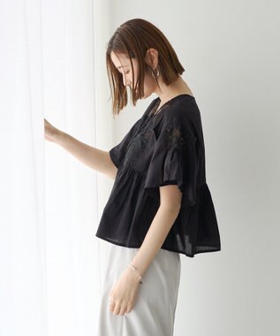 YECCA VECCA 刺繍レースブラウス Black