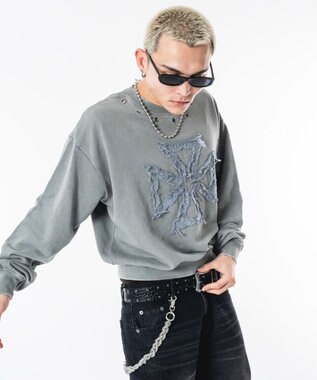 WEGO 【ユニセックス着用ITEM】ブリーチハトメロゴプルオーバー グレー