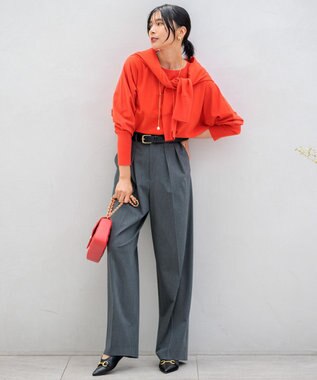 23区 【洗える】ヴィスコースストレッチ ドルマンスリーブ カーディガン レッド系