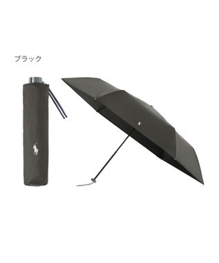 MOONBAT 【遮熱・遮光】POLO RALPH LAUREN(ポロ ラルフローレン)無地 PP刺繍 晴雨兼用 雨傘 折りたたみ傘 簡単開閉 ブラック
